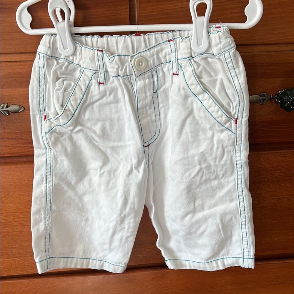 White Kids Shorts With Blue Seams 🧵